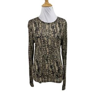 Mary Green Top Womens L Large Multi Silk Crew Neck Long Sleeve Animal Print